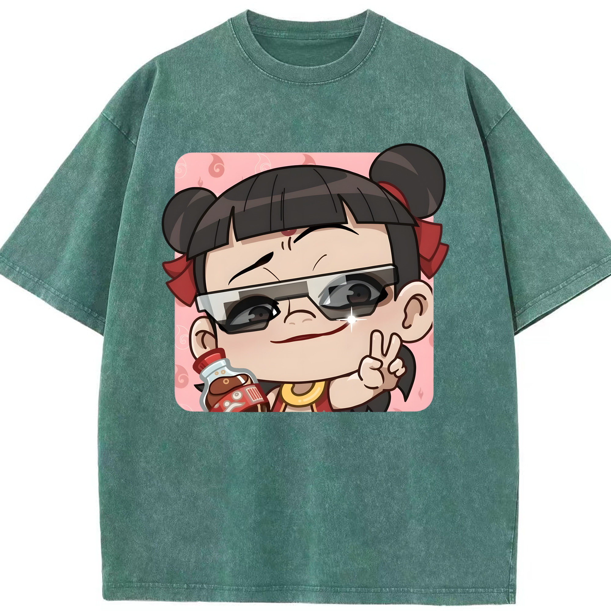 （画像用） Ne Zha 2 ナタ 魔童の大暴れ 綿100% ヴィンテージ風 半袖Tシャツ（フロントプリント）